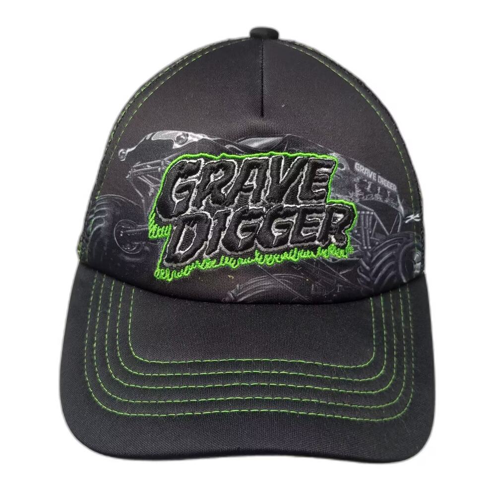 Monster Jam Grave Digger 5 Panel Black Hat One Size Green Embroidered Strapback